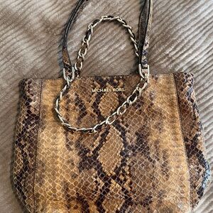Michael Kors Tan and Brown Snake Print Purse